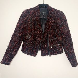 Banana Republic | Tweed Red & Black Moto Blazer Jacket with Zippers - 0 Petite